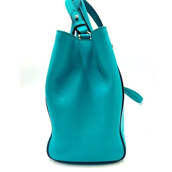Auth Fendi 2Jours Petit 2way Turquoise Lagoon Saffiano Leather Tote Bag Preloved - Picture 2 of 16